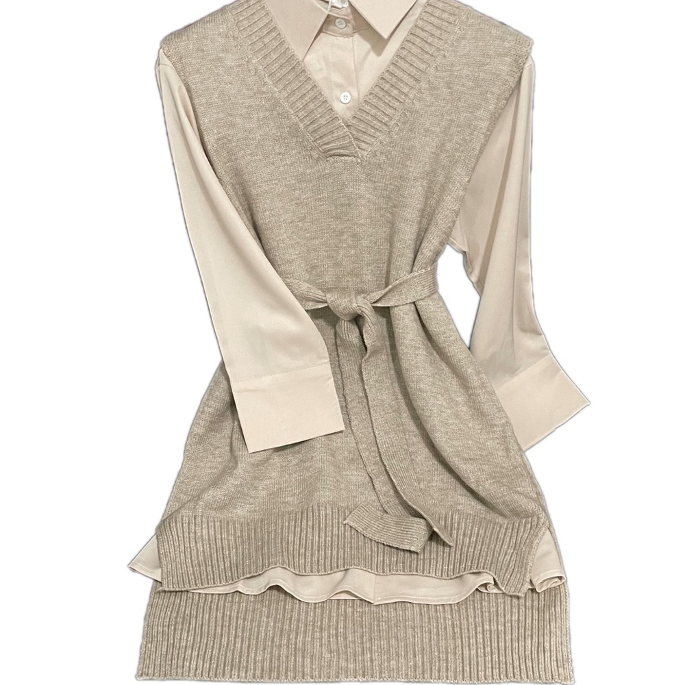 New WT! Knitted Tie Waist Vest with Belt + Dress